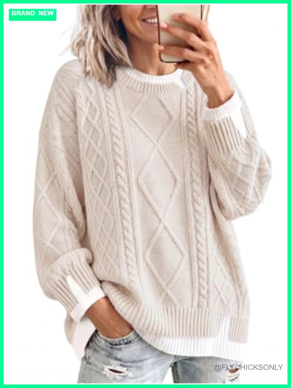 Women's Oversized Cable Knit Sweater Chunky Crewneck Pullover Fall Winter